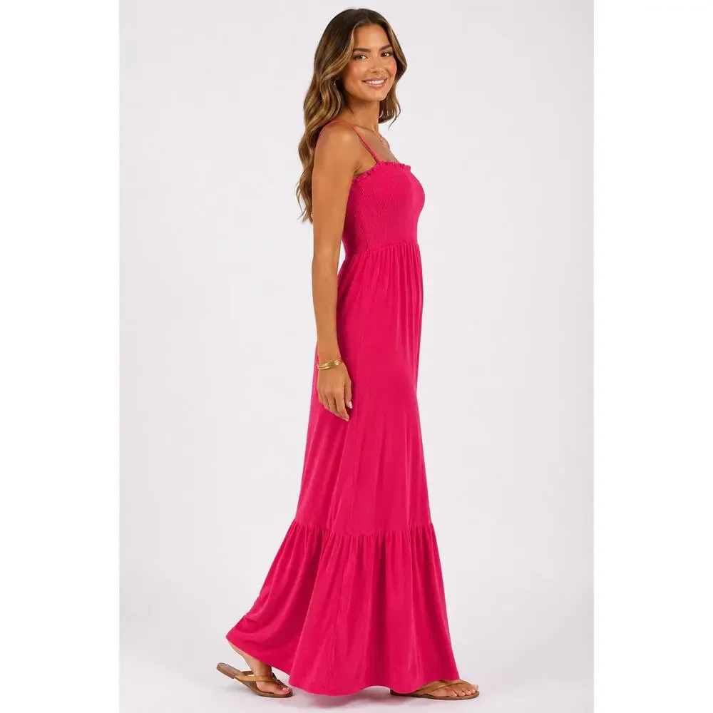 Juicy Couture Smocked Terry Cloth Maxi Dress Pink Womens Size Medium New Y2K